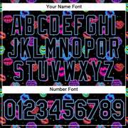 Custom Graffiti Pattern Black-Light Blue 3D Dots And Kiss Lips Authentic Baseball Jersey