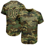 Custom Camo Olive-Cream Authentic Salute To Service Baseball Jersey
