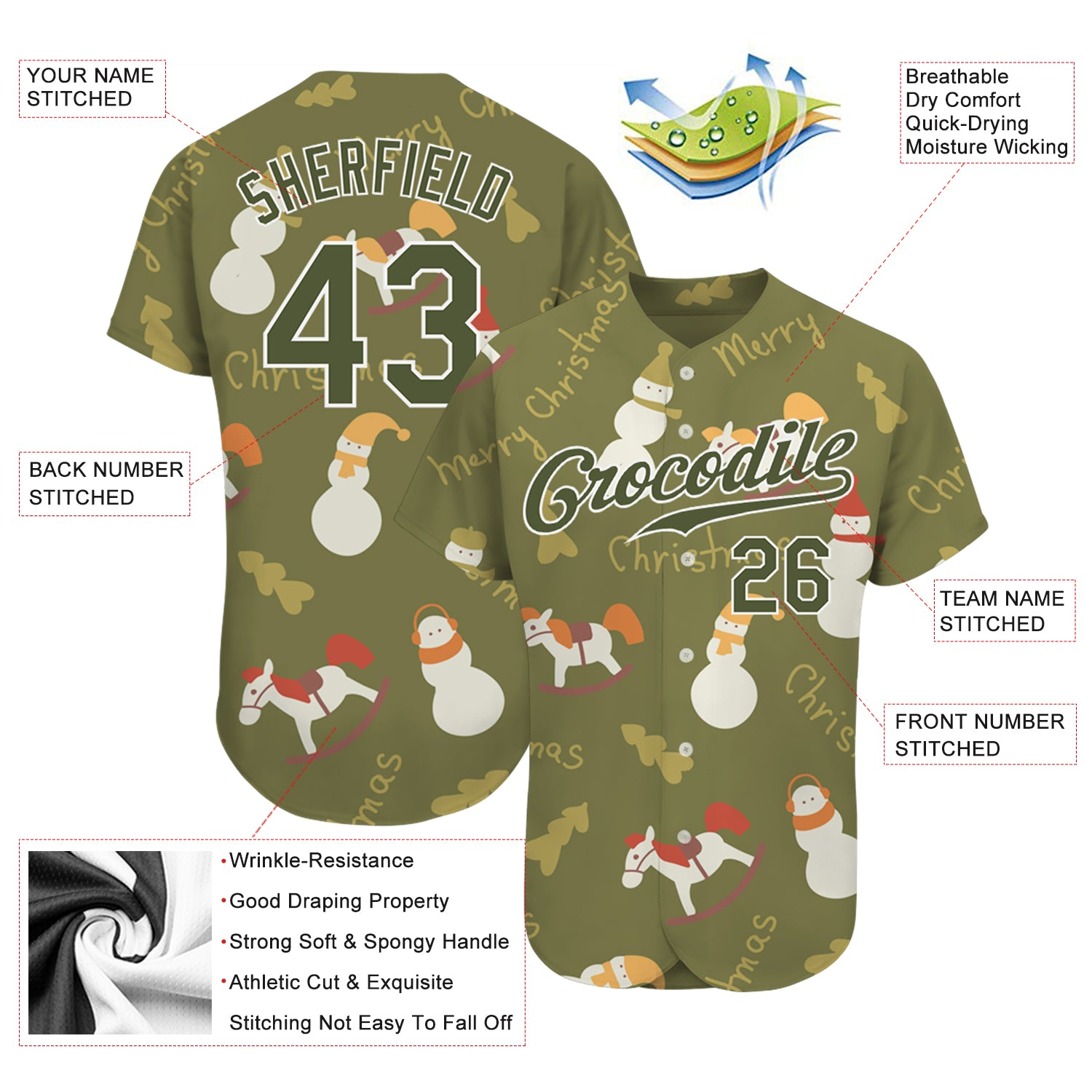 Custom Olive Olive-White Christmas 3D Authentic Salute To Service Baseball Jersey