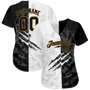 Custom Graffiti Pattern Black-Old Gold 3D Authentic Baseball Jersey