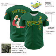 Custom Kelly Green Gold 3D Funny Christmas Authentic Baseball Jersey