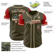 Custom Olive Vintage USA Flag Red-Cream Authentic Two Tone Salute To Service Baseball Jersey