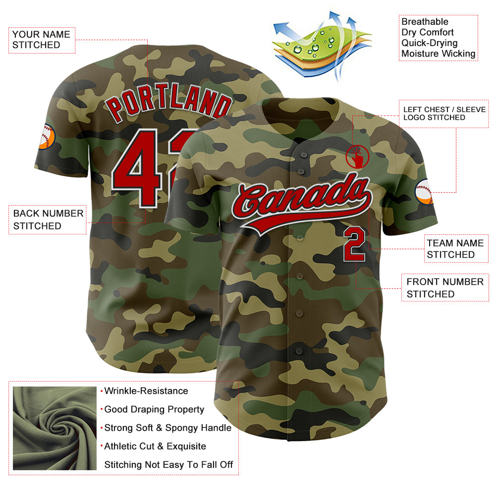 Custom Camo Red-Black Authentic Salute To Service Baseball Jersey