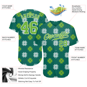 Custom Kelly Green Neon Green-White 3D Pattern Design Authentic St. Patrick's Day Baseball Jersey
