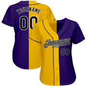 Custom Purple Black-Yellow Authentic Split Fashion Baseball Jersey