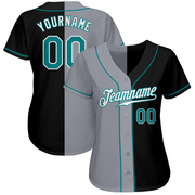 Custom Black Teal-Gray Authentic Split Fashion Baseball Jersey