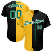 Custom Black Kelly Green-Yellow Authentic Split Fashion Baseball Jersey