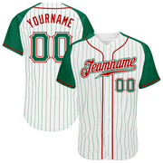 Custom White Kelly Green Pinstripe Kelly Green-Red Authentic Raglan Sleeves Baseball Jersey