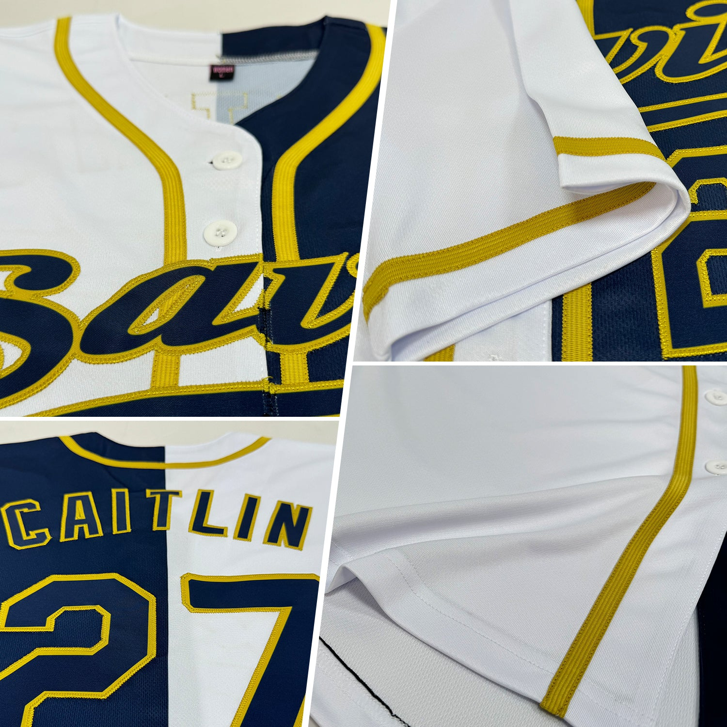 Custom White Navy-Old Gold Authentic Split Fashion Baseball Jersey