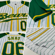 Custom White Kelly Green Pinstripe Kelly Green-Gold Authentic Raglan Sleeves Baseball Jersey