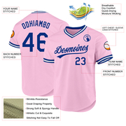 Custom Light Pink Royal-White Authentic Throwback Baseball Jersey