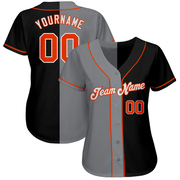 Custom Black Orange-Gray Authentic Split Fashion Baseball Jersey