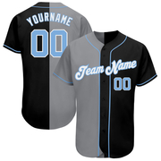Custom Black Light Blue-Gray Authentic Split Fashion Baseball Jersey