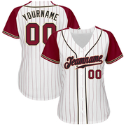 Custom White Crimson Pinstripe Crimson-Cream Authentic Raglan Sleeves Baseball Jersey