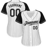 Custom White Black Pinstripe Black-Gray Authentic Raglan Sleeves Baseball Jersey