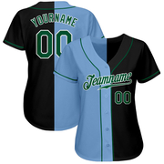Custom Black Kelly Green-Light Blue Authentic Split Fashion Baseball Jersey