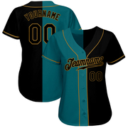 Custom Teal-Black Old Gold Authentic Split Fashion Baseball Jersey