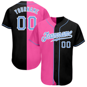 Custom Black Light Blue-Pink Authentic Split Fashion Baseball Jersey