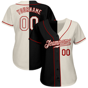 Custom Black Cream-Red Authentic Split Fashion Baseball Jersey