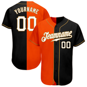 Custom Black White-Orange Authentic Split Fashion Baseball Jersey