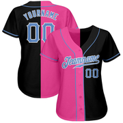 Custom Black Light Blue-Pink Authentic Split Fashion Baseball Jersey