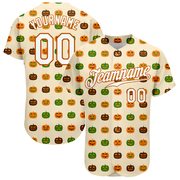 Custom Cream White-Texas Orange 3D Pattern Design Halloween Pumpkins Authentic Baseball Jersey