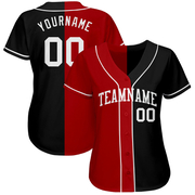 Custom Black White-Red Authentic Split Fashion Baseball Jersey