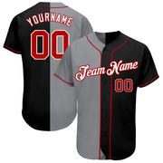 Custom Black Red-Gray Authentic Split Fashion Baseball Jersey
