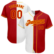Custom White Red-Gold Authentic Split Fashion Baseball Jersey