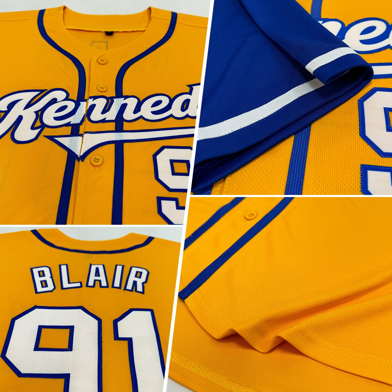Custom Gold White-Royal Authentic Two Tone Baseball Jersey