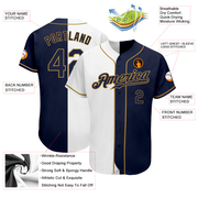 Custom White Navy-Old Gold Authentic Split Fashion Baseball Jersey