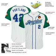 Custom White Kelly Green Pinstripe Royal-Kelly Green Authentic Raglan Sleeves Baseball Jersey