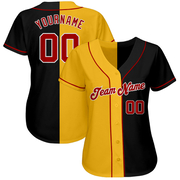 Custom Black Red-Yellow Authentic Split Fashion Baseball Jersey