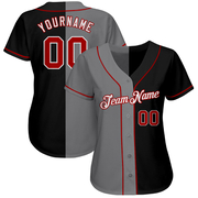 Custom Black Red-Gray Authentic Split Fashion Baseball Jersey