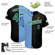 Custom Black Kelly Green-Light Blue Authentic Split Fashion Baseball Jersey