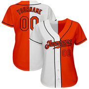 Custom White Orange-Black Authentic Split Fashion Baseball Jersey