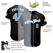 Custom Black Light Blue-Gray Authentic Split Fashion Baseball Jersey