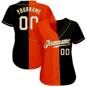 Custom Black White-Orange Authentic Split Fashion Baseball Jersey