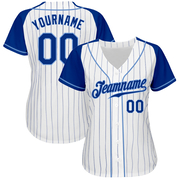 Custom White Royal Pinstripe Royal-Light Blue Authentic Raglan Sleeves Baseball Jersey