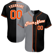 Custom Black Orange-Gray Authentic Split Fashion Baseball Jersey