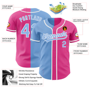 Custom Pink Light Blue-White Authentic Split Fashion Baseball Jersey