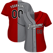 Custom Red Black-Gray Authentic Split Fashion Baseball Jersey