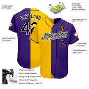 Custom Purple Black-Yellow Authentic Split Fashion Baseball Jersey