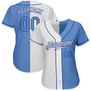 Custom White Light Blue-Royal Authentic Split Fashion Baseball Jersey