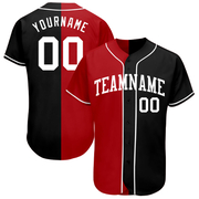 Custom Black White-Red Authentic Split Fashion Baseball Jersey
