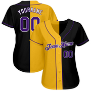 Custom Black Purple-Yellow Authentic Split Fashion Baseball Jersey