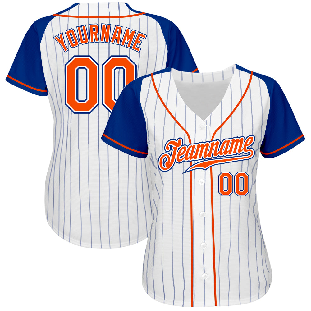 Custom White Royal Pinstripe Orange-Royal Authentic Raglan Sleeves Baseball Jersey
