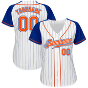 Custom White Royal Pinstripe Orange-Royal Authentic Raglan Sleeves Baseball Jersey
