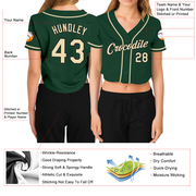 Custom Women's Green Cream-Black V-Neck Cropped Baseball Jersey