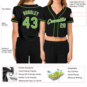 Custom Women's Black Neon Green-White V-Neck Cropped Baseball Jersey